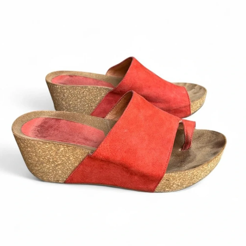 Donald Pliner Ginie Cork Platform Wedge Sandal Orange Suede Leather